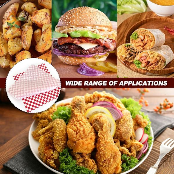 Fedtfrit Papir, 100 stk Mad Burger Indpakningspapir Fedtfrit Fisk og Pommes Frites Hamburger Sandwich Indpakningspapir Rød Trykt
