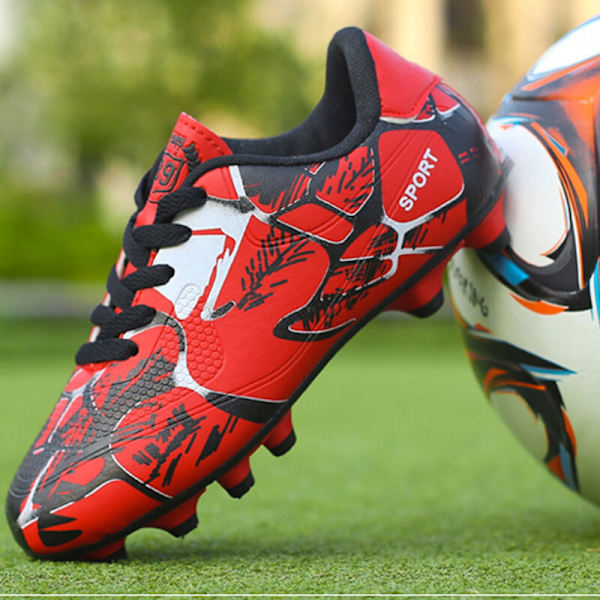 Barn Tonåring Fotbollsskor Spikes Skor Fotboll Träning Sneaker Grön 43 Röd Röd 39