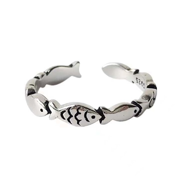 Retro fashion small fish ring trendy creative silver ring exquisite sweet fish op