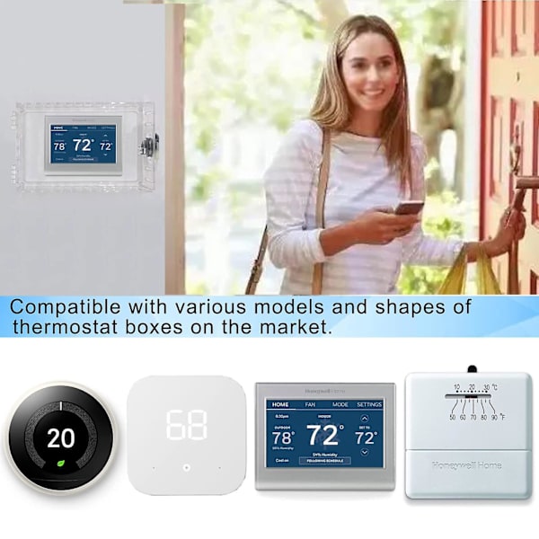 Universal termostatlåda med nyckel, stort transparent lock för väggmonterad termostat, skydd