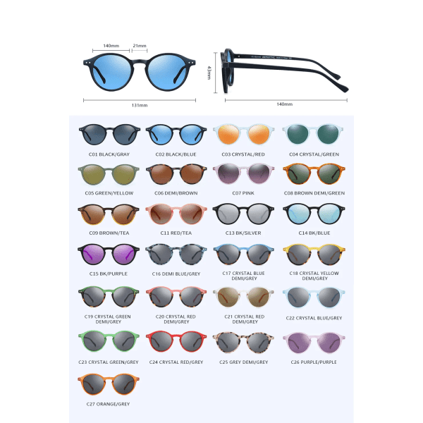 2024 Snygga Runda Retro Klassiska Multi-Style Val UV 400 Polariserad grossistpris Solglasögon för Män och Kvinnor anpassad logotyp C13 BK/SILVER Polarized HD Shades
