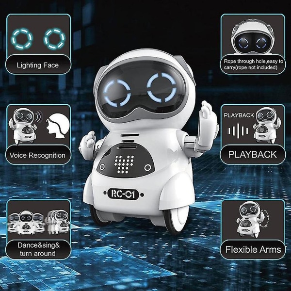 Mini Rc Pocket Robot interaktiivisella vuoropuhelukeskustelulla, puheentunnistuksella, chat-tallennuksella, laululla