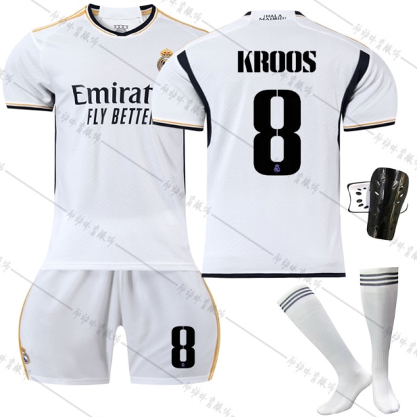 23-24 Ny Real Madrid Hjemmefodboldtrøjesæt Nr. 20 Vinicius 10 Modric 9 Benzema Trøje Size 8 with socks #18