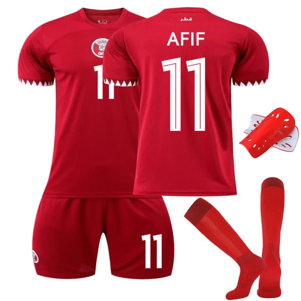 22-23 Qatar hjem rød VM No. 11 Afif 10 Haidos 19 Almoz fodboldtrøje No. 19 with socks #16