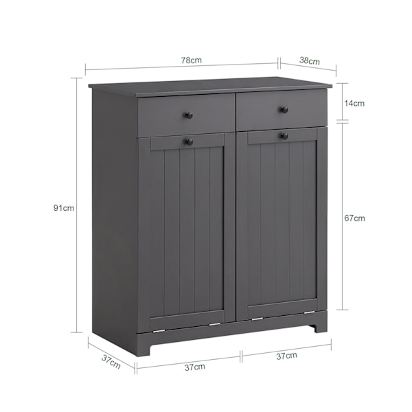 SoBuy badeværelsesskab 2 vasketøjskurve badeværelseshylde vasketøjspose BZR33-DG G Grey Laundry cabinet(2 doors)