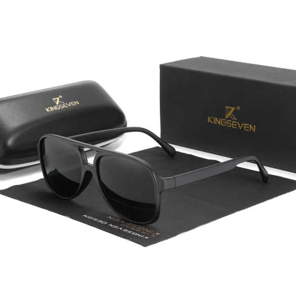 KINGSEVEN Hot Selling Polarized Solglasögon för män PC Båge Outdoor UV400 Glasögon kvinnor 7129 Black Gray Fashionable