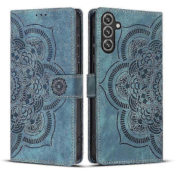 Frosted Læder Etui til Mandala Emed Retro Telefon Blå(FQ) For Samsung Galaxy S24+ 5G Blue