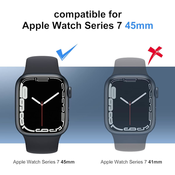 [2 kpl] Yhteensopiva Apple Watch Series 7 45 mm:n kotelon kanssa, jossa on näytönsuoja, kova PC-suojakuori karkaistua lasia