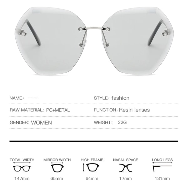 Heta sälja båglösa solglasögon kvinnor oversized lyx trendiga solglasögon metall anpassad logotyp polygonala solglasögon C6
