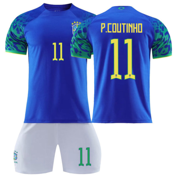 Fotballdraktsett Brasil borte blå nr. 20 Vinicius 10 Neymar 18 Jesus 22-23 2223 Brazil away number 11 #24