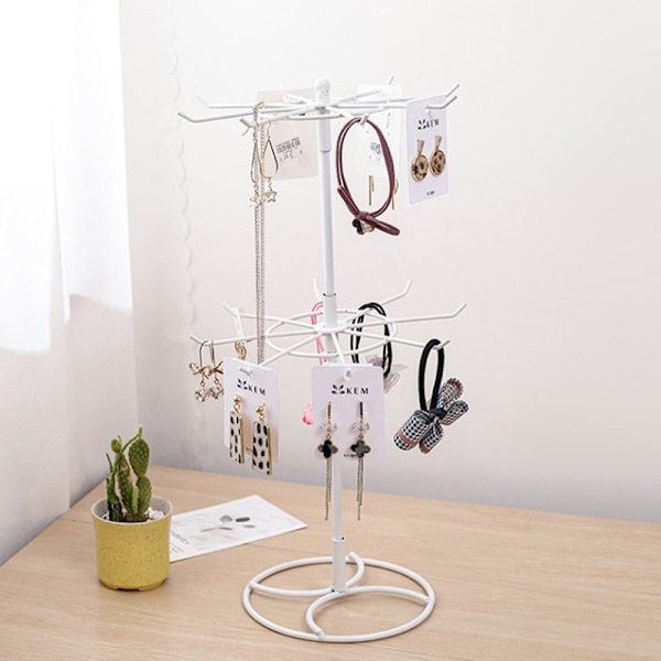 2-etagers roterende jern smykkedisplay stativ White