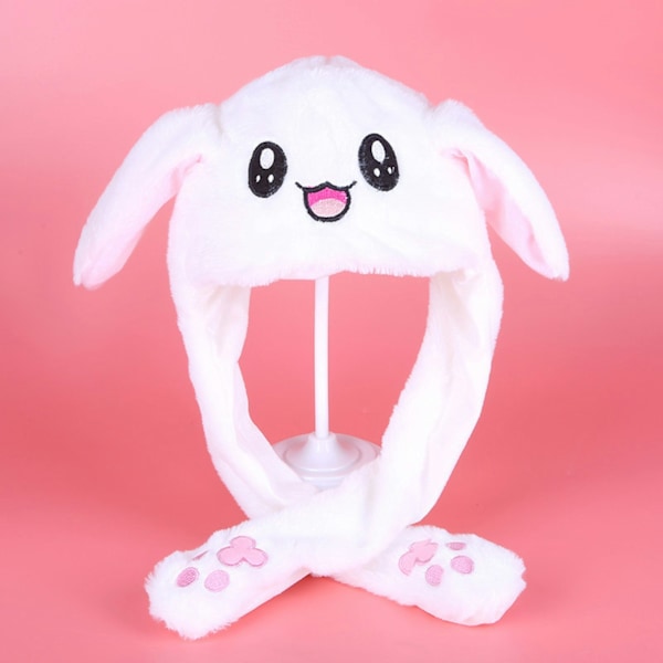 Cute bunny hat that touches the ears soft funny toy beanie-white