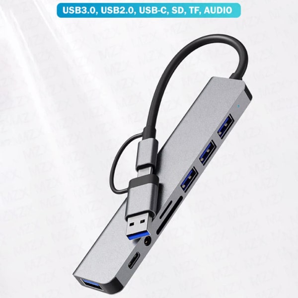 8-i-1-portar USB A Typ C Hub Koncentrator Dockingstation 3 0
