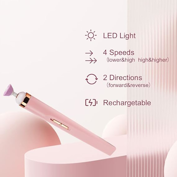 Elektrisk nagelfil har positiv och negativ 4-växlad nagelbandsfräs, batteri O