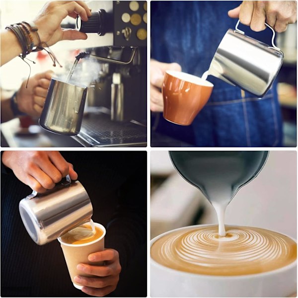 600ml Melkekanne i Rustfritt Stål for Kaffemælkskummer Cappuccino og Latte