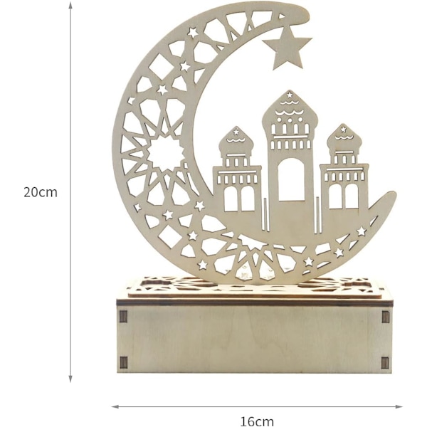 Trä-LED-lampa Ramadan-dekoration Halvmåne stjärnljus Muslimisk Islam Eid
