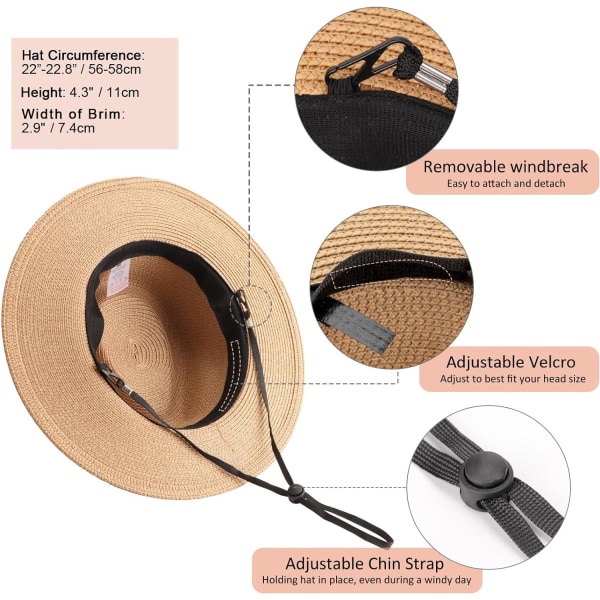 Damer Straw Panama Hat Fedora Strand Sol Hat Bred Brätte Straw Roll up Hat UPF 50+ 1 Pc Panama Straw Hat: Brow 1 Pc Panama Straw Hat: Brown One Size