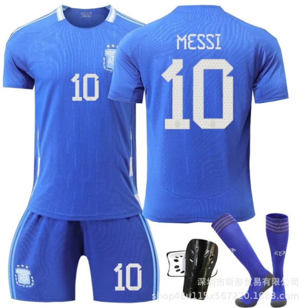 Uusi 24-25 Argentiinan vieraspaita nro 10 Messi maajoukkueen pelipaita lasten jalkapalloasu No. 22 + Sock Guard M size is suitable for heights