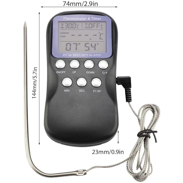 Trådbunden digital mattermometer Grill BBQ Kött Ugn Elektronisk termometer med stor LCD-skärm Matlagning Matprob Termometer Grillverktyg