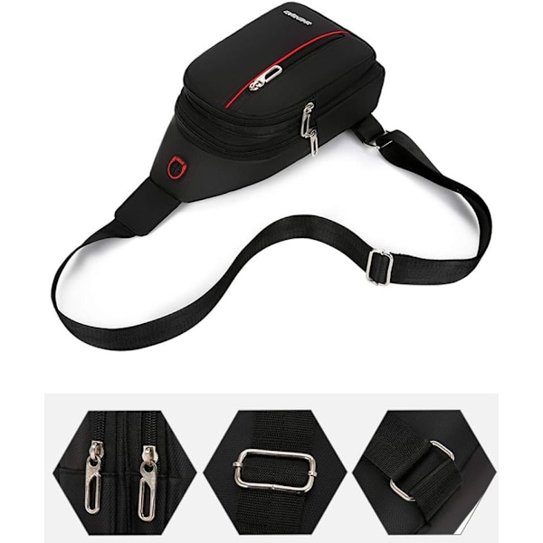 Lille slynge crossbody taske bryst skulder rejsetaske casual daypack slynge taske til mænd kvinder med hovedtelefon hul vandtæt (sort)
