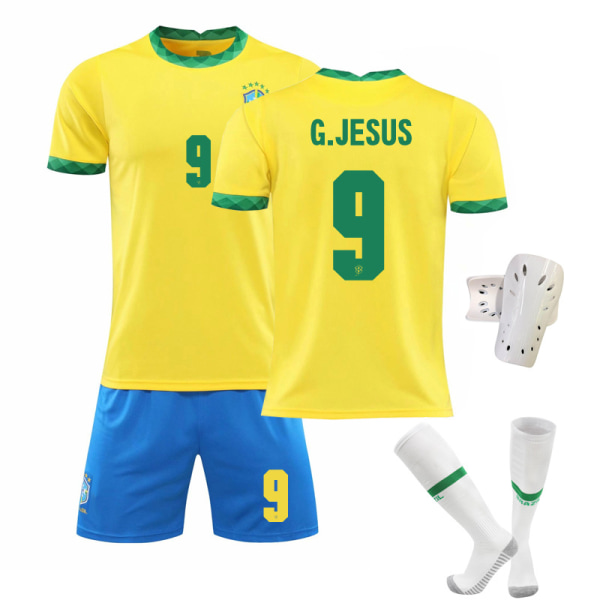 2021 Brasilien hemma gul nr 10 Neymar nr 7 Paqueta nr 20 Vinicius fotbollsdräkter set No. 9 w/ Socks & Gear 2XL#