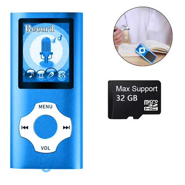 Mp3-afspiller, musikafspiller med et 32 GB hukommelseskort