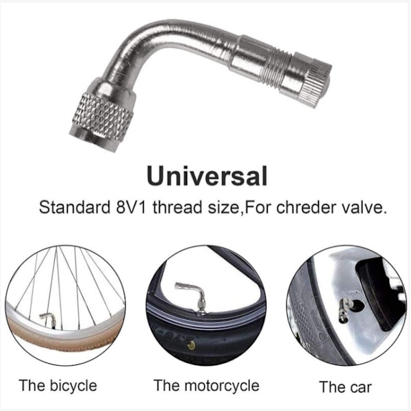 2-pack Universal Motorcykel Scooter Ventilförlängningsadapter Mässing Vinklad Silver 90 degrees