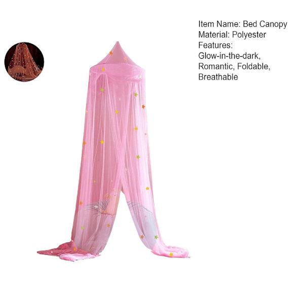 1 sæt kuppel seng baldakin foldbar glød-i-mørke polyester stjerner prinsesse baldakin seng værelse indretning husholdningsartikler Qinghai Pink Pink M