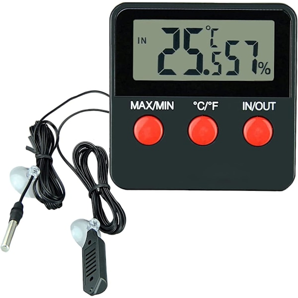 Reptil Digital Termometer LCD Hygrometer Temperatur og Fuktighetsmåler for Terrarium Kjæledyr Inkubator, Tank