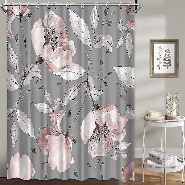 Blommiga duschdraperier för badrum, duschdraperi med rosa blommor