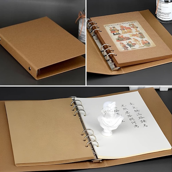 Pakke med 2 ringbind A5 ringbind genopfyldelig omslag 6 huller ringbind notesbog ringbind kraftpapir med 6 ringe notesblok dagbog
