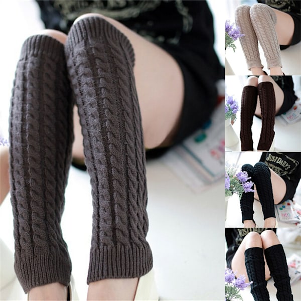 Vinterstrikket Crocheted Leg Warmer Leggings Støvle for Kvinner Dark Grey