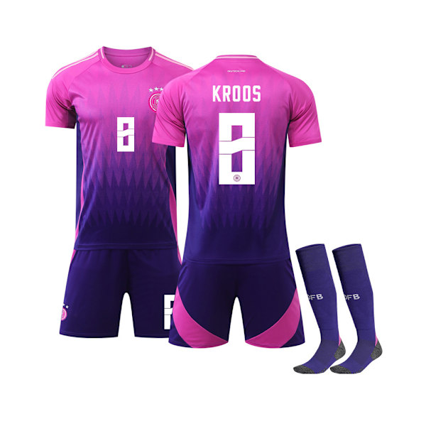 25 Germany Away Pink No. 8 Kroos Soccer Jersey Set includes Kids and Adult Sizes No. 8 Kroos No. 8 Kroos