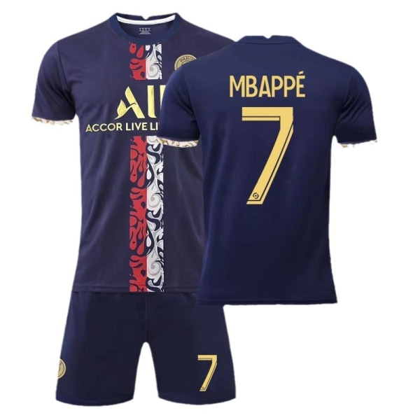 23 Paris träningsguld nr 30 Messi nr 7 Mbappe nr 10 Neymar fotbollströja uniform Size 7 with socks + protective gear 24#