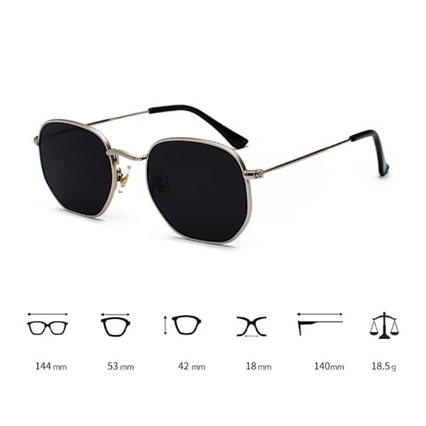 Kuusikulmainen metallirunkoiset aurinkolasit tukkumyynti UV400 aurinkolasit retro miehet naiset sävyt aurinkolasit C7 Silver/transparent Classic style