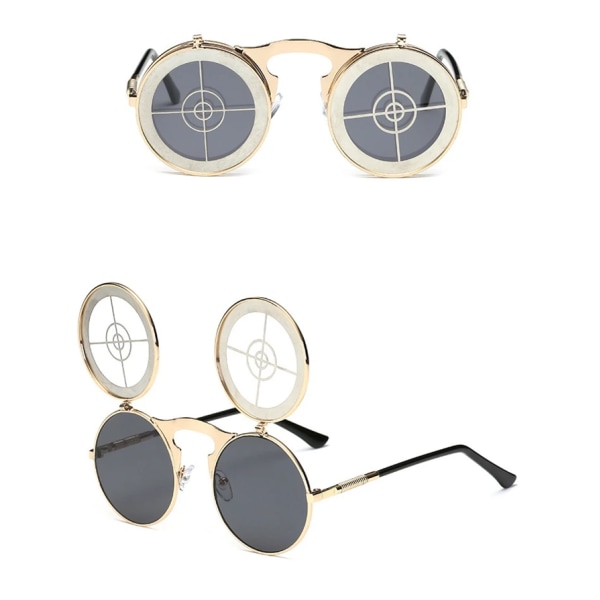 Retro-henkilöllisyyden heijastavat uudet miesten metalliset aurinkolasit Steampunk-käännettävät aurinkolasit 2024 C14  Picture Color Round Sunglasses