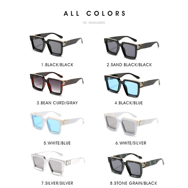 HW 86229 Luksuriøse Designer Solbriller i Punk Rock Stil, Tilpassede Overdimensjonerte Tykke Store Rammer, Millionær Solbriller for Menn C8 86229 Sunglasses