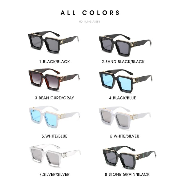 HW 86229 Luksus Mærke Designer Shades Punk Rock Stil Tilpasset Overdimensioneret Tyk Stor Ramme Solbriller Millionær Solbriller Mænd C23 86229 Sunglasses