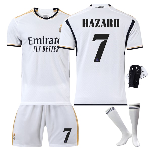 Real Madrid fodboldtrøje 2023-24 20 Vinicius 10 Modric 9 Benzema nr. 7 Hazard trøjeversion Home No. 7 + socks and gear Children's size 28