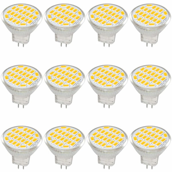 MR11 GU4 LED-lampa DC/AC 10-30V 3W, 12V, 24V, 30W halogenekvivalent, 400 lumen, varmvit 3000K, LED-ersättning (12-pack)