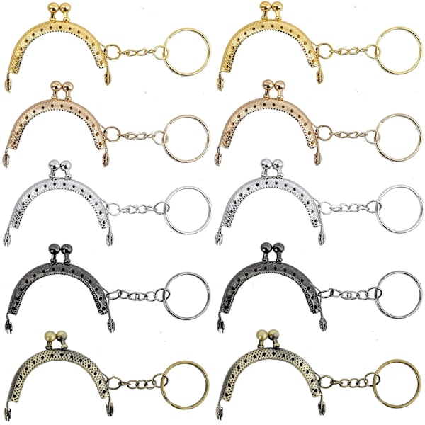 Metall Båge Ram Kyss Lås Halvcirkelformad Lås Handväska Ram Lås Spännen Hantverksram med Nyckelring för DIY Myntbörstillverkning 10 Stycken (5 Färger)