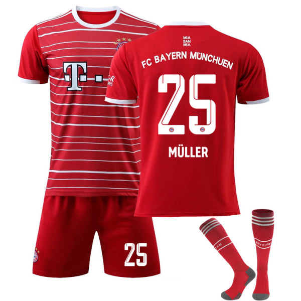 Ny Bayern hjemme No. 9 Lewandowski No. 25 Muller drakt fotballuniform drakt No. 10 Sane herre- og dameklær No. 17 + Socks Protector Size 26 Height 140cm-150cm