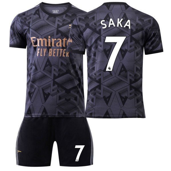 22-23 Arsenal ude sort nr. 7 Saka 9 Lacazette 19 Pepe 14 Aubameyang fodboldtrøjesæt No socks size 7 XS