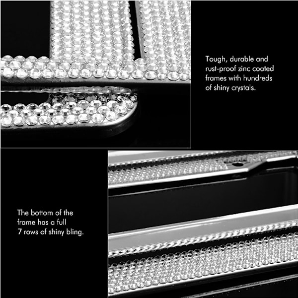 2-pack svarta bling registreringsskyltshållare, strass registreringsskylt