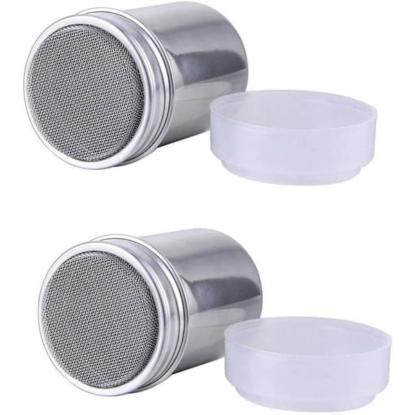 2 stk. Sukker- og Saltshaker, 7oz Rustfritt Stål Chokoladeshaker Sukker- og Saltshaker Kakao Mel Kaffe Shaker Sil for Kjøkkenhåndverk 2 Pcs