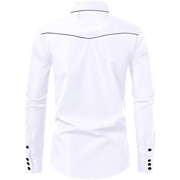 Herrar Western Cowboy Skjorta Mode Slank Passform Design Vit 1 White 1 M