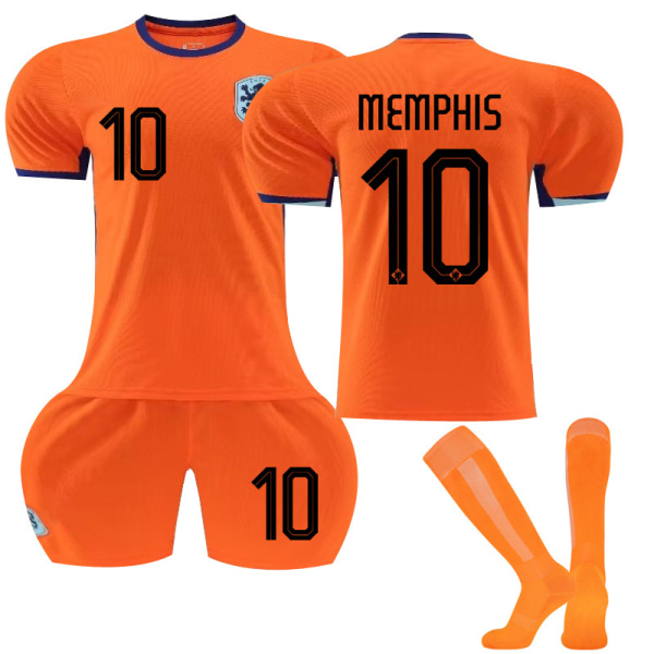 2024 Europacup fotbollströja set Nederländerna hem orange nr 4 Van Dijk 11 Robben 10 Depay tröja Size 10 with socks #L