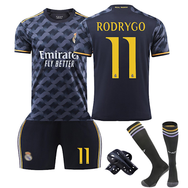 Real Madrid borte drakt for barn 23/24 med sokker og beskyttelsesutstyr 11 RODRYGO 11 RODRYGO Children's size 26