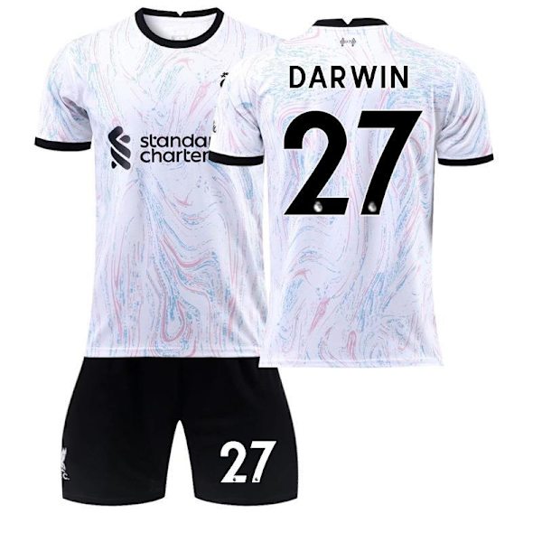 22-23 Liverpool vieras 11 Salah harmaa ja valkoinen jalkapalloasu puku nro 9 Firmino paita sukat No. 11 with socks + protective gear #XS
