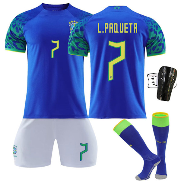22-23 Brasilian vieras sininen nro 20 Vinicius 10 Neymar 18 Jesus pelipaita setti jalkapalloasu Size 7 with socks + protective gear #26